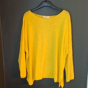 Zara Bright yellow knit sheer cotton crew